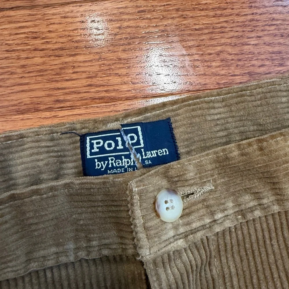 Vintage Polo Ralph Lauren Corduroy Pants Mens 38x30 Brown Pleated Made In USA